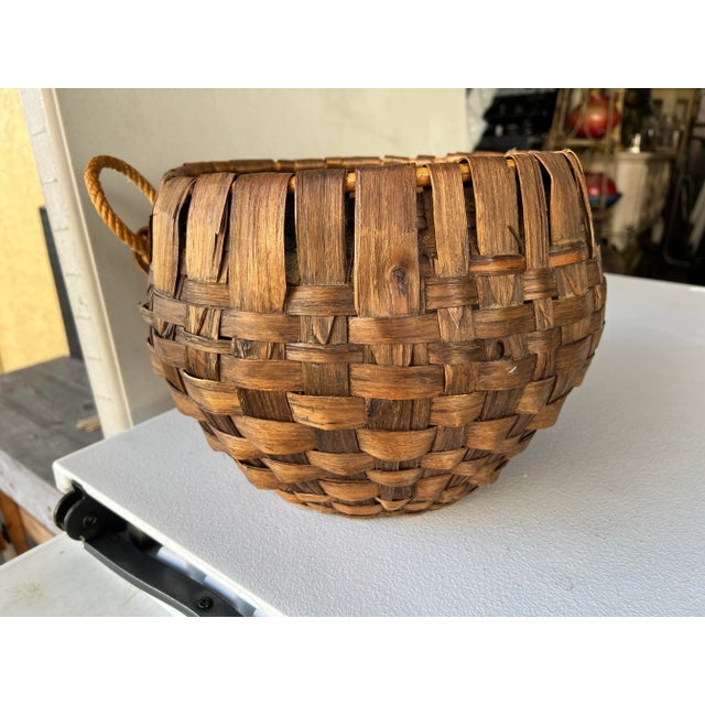 Mid 20th Century Mid Century Round Bentwood Basket Handmade in Italy For Sale - Image 4 of 6