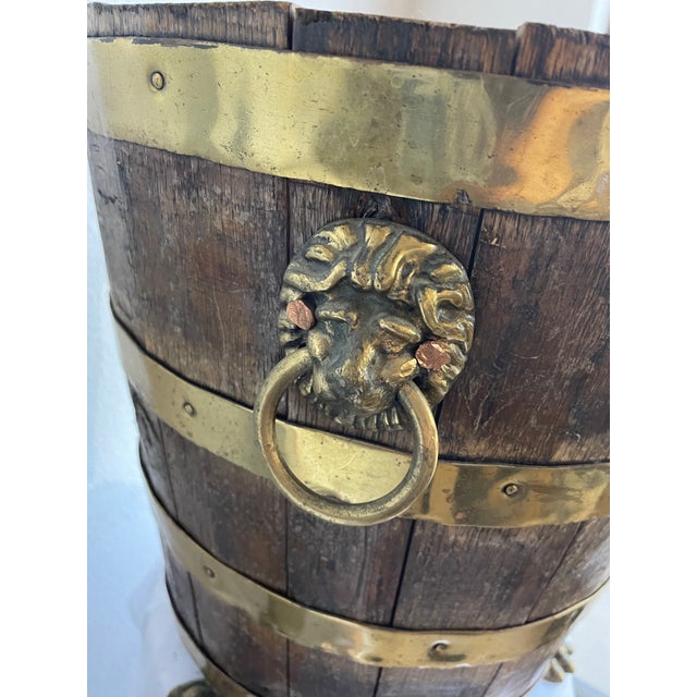 Wood English Regency Wood and Brass Belted Bucket With Claws, Circa 1820 For Sale - Image 7 of 13