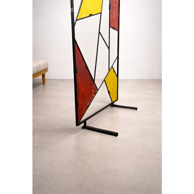 Mid-Century Modern Geometric Room Divider with Textured Colored Glass, 1970s For Sale - Image 10 of 16