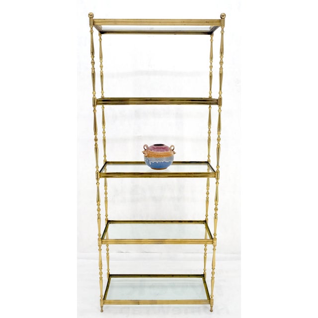 Turned Heavy Solid Brass & Glass Shelve Ball Finials Italian Decorative Etagere For Sale - Image 4 of 10