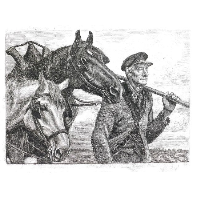 Paysan avec Chevaux - Original Etching by Michel Ciry - Mid 20th Century 1950s For Sale - Image 4 of 4