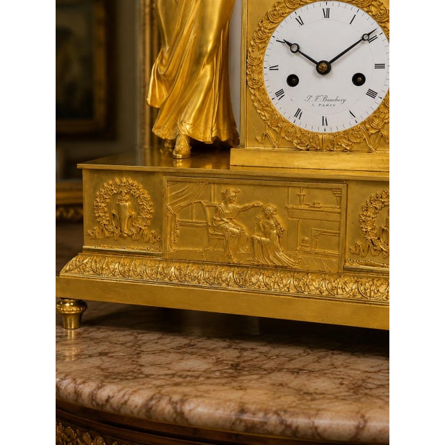 c.1800 Rouchouze Empire Gilt Bronze Mantel Clock For Sale - Image 12 of 18