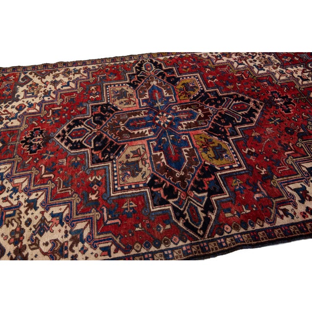 Textile 1960s Vintage Persian Tabriz Handmade Medallion Red Wool Rug For Sale - Image 7 of 8