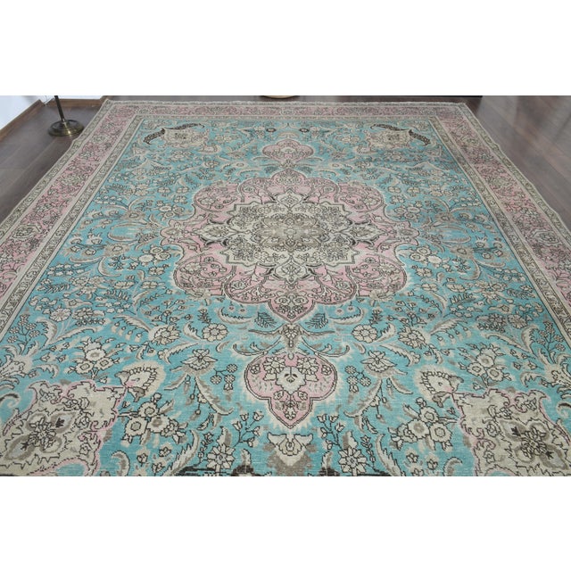 1970s Vintage Persian Handmade Wool Cotton Blue Area Rug For Sale - Image 11 of 11