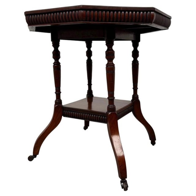 Brown Antique English Octagonal Mahogany Side Table For Sale - Image 8 of 8