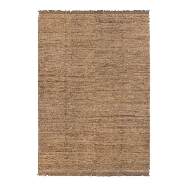 High Quality Hand Knotted Tan Natural Jute Loop Pattern Solid Rug 9x12Ft. For Sale