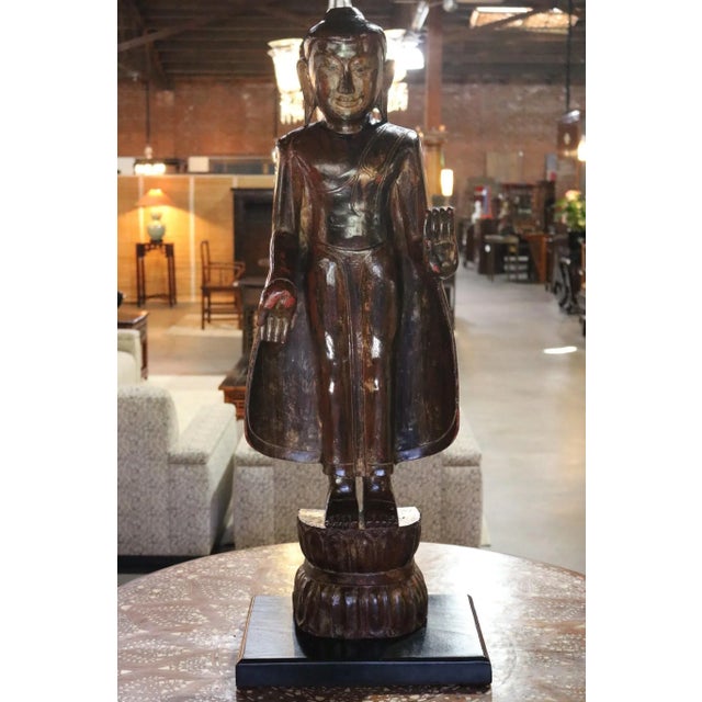 Wood Burmese Wooden Standing Buddha For Sale - Image 7 of 7