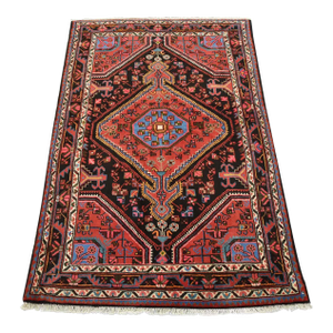 Zanjan Rug 3'6'' X 5'3'' Black Wool Vintage Tribal Hand-Knotted Oriental Carpet