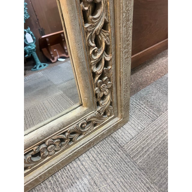 Boho Chic Carved Floral Motif Gold Washed Mirror For Sale - Image 3 of 8