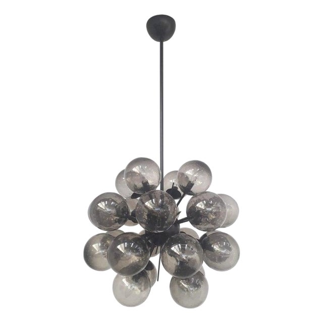 21st Century Ventiquattro Black Powder Coat Smoky Bubbles Murano Sputnik Chandelier by Fabio LTD For Sale
