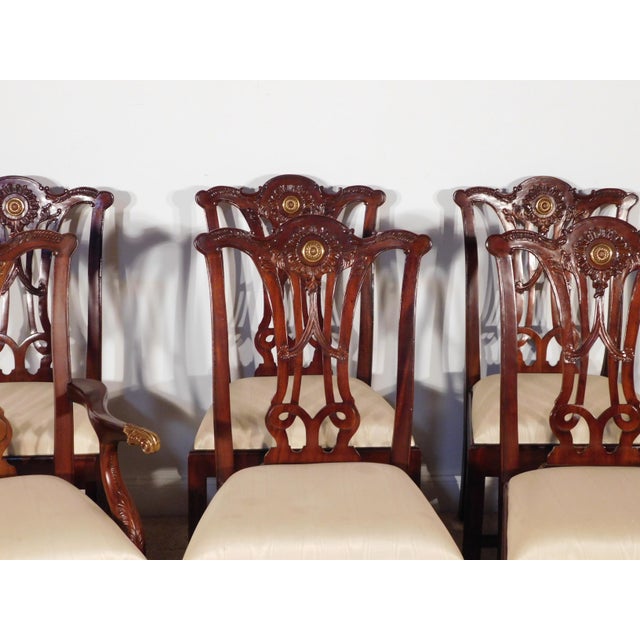 Set of 8 Maitland Smith Mahogany Chinese Chippendale Medallion Dining Chairs For Sale - Image 13 of 16
