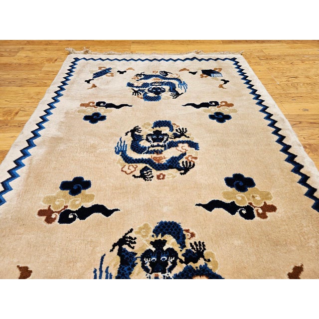 Vintage Chinese Art Deco Area Rug with Dragons, 1920s Allover Design, 4' x 6' For Sale In Chicago - Image 6 of 13