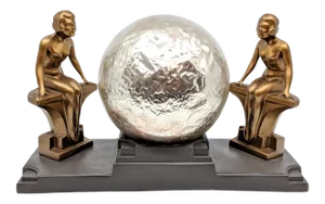 1930's Nuart Art Deco Double Nude & Glass Globe Table Lamp