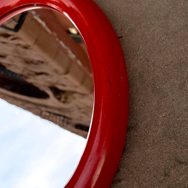 Mid-Century Modern 1960s Vintage Knobler Japan Space Age Mid-Century Modern Red Oval Mirror For Sale - Image 3 of 6