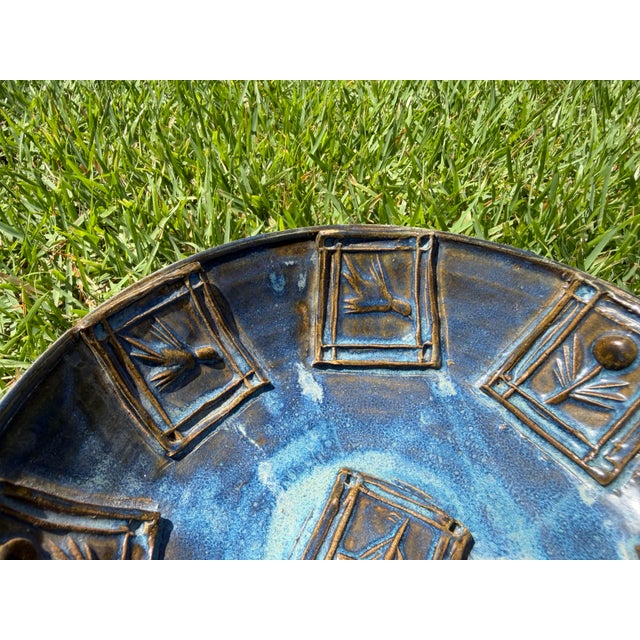 Vintage Handcrafted Studio Pottery Bowl With Raised Botanical Panels, 8” For Sale - Image 11 of 12