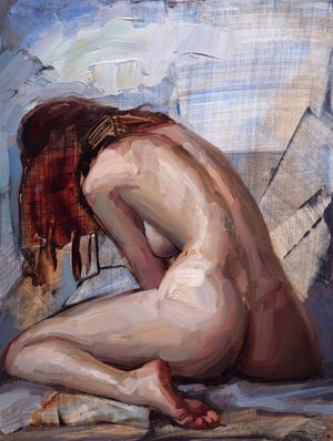 Exposed by Matt Talbert | Oil On Panel Nude figure in a seated position with a focus on the back.