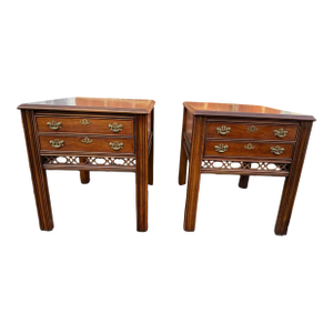 Late 20th Century Pair of Chippendale Style Altavista Virginia Inlaid Side End Tables by Lanes