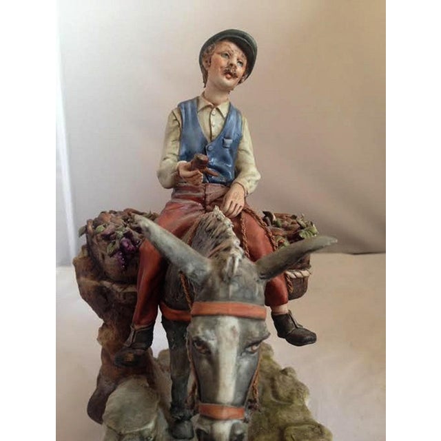 Mid 20th Century Vintage Italian Capodimonte Porcelain Figurine of Boy Riding Donkey With Cart by Dino Bonalberti For Sale - Image 5 of 8