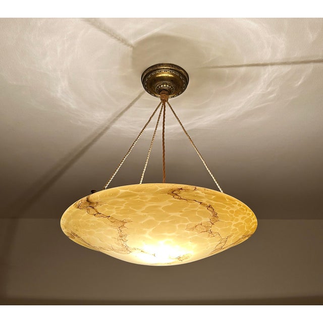 Large Art Deco Pendant Light in Marble Glass, 1930s For Sale - Image 6 of 18