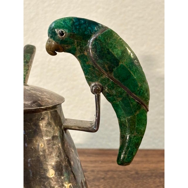Vintage Los Castillo Silver Plate Parrot Sugar Dish, Malachite Stone For Sale - Image 9 of 11