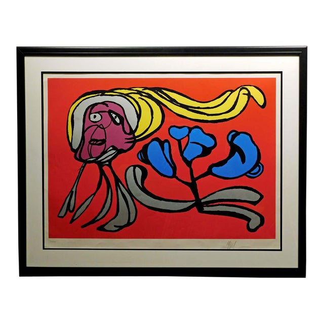 Karel Appel "Floating Passion Flower" Signed Fine Art Lithograph For Sale