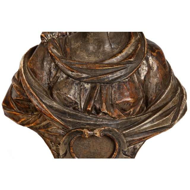 Brown Pair of Carved Polychromed Wood Reliquary Busts of Saints, 17th/18th Century For Sale - Image 8 of 18