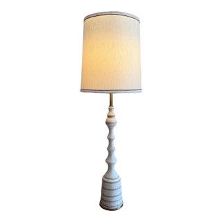 Mid 20th Century Mid Century Modern Tall Ceramic and Brass Table Ivory and Brown Table Lamp For Sale
