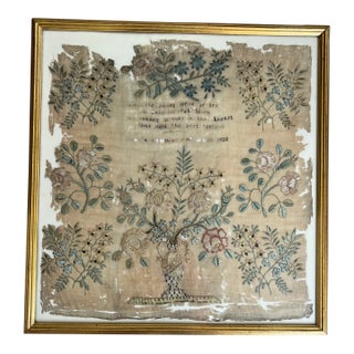 1822 Fine Silk Floral Embroidery Signed and Framed With Provenance on Verso For Sale