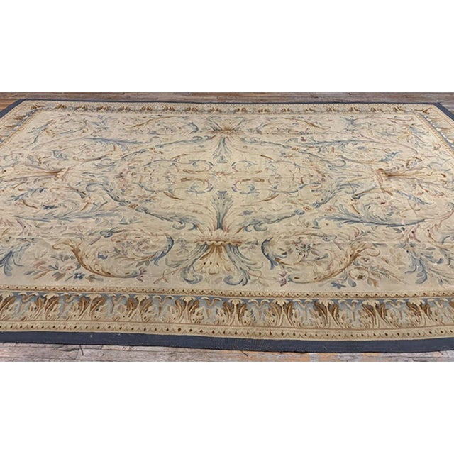 Mid 19th Century Mid-19th-Century Beige Field Medallion Antique Aubusson Flatweave Wool Rug For Sale - Image 5 of 5