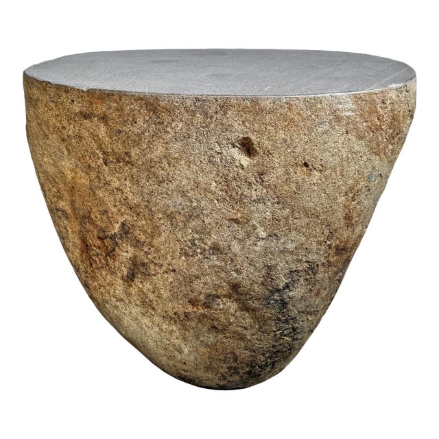 Vintage Outdoor Stone Boulder Rustic Side Table Stool For Sale