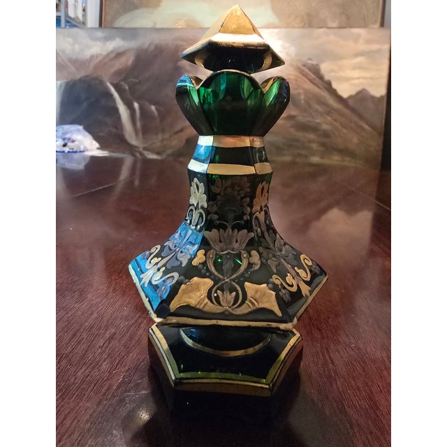 Emerald Antique Moser Bohemian Glass Emerald Green Perfume Bottle For Sale - Image 8 of 12