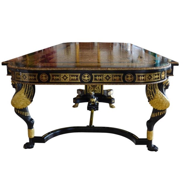 Vintage Ebonised Cut Brass Boulle Dining Conference Table For Sale - Image 17 of 18