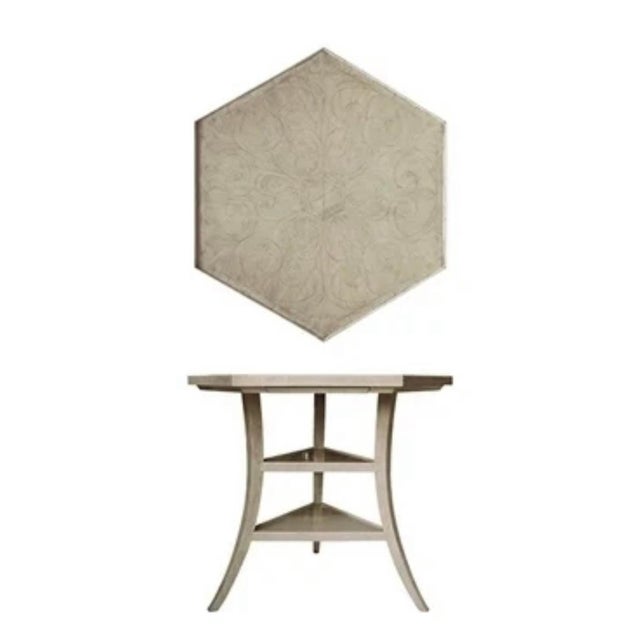 Dennis and Leen "Lambert" Faux Ivory Painted Side Table W" Drink Tray For Sale - Image 12 of 12