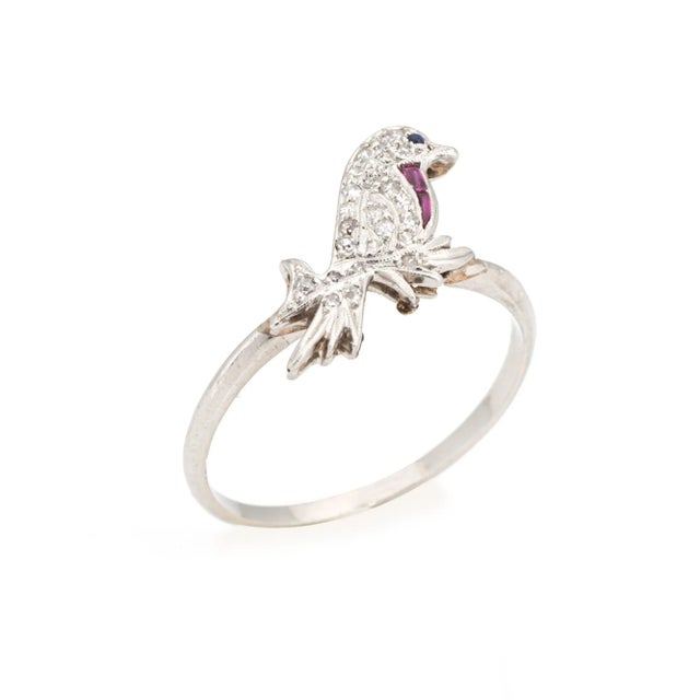 Vintage Art Deco Bird Conversion Platinum Diamond Sapphire Ruby Ring Size 8.75 For Sale - Image 4 of 7