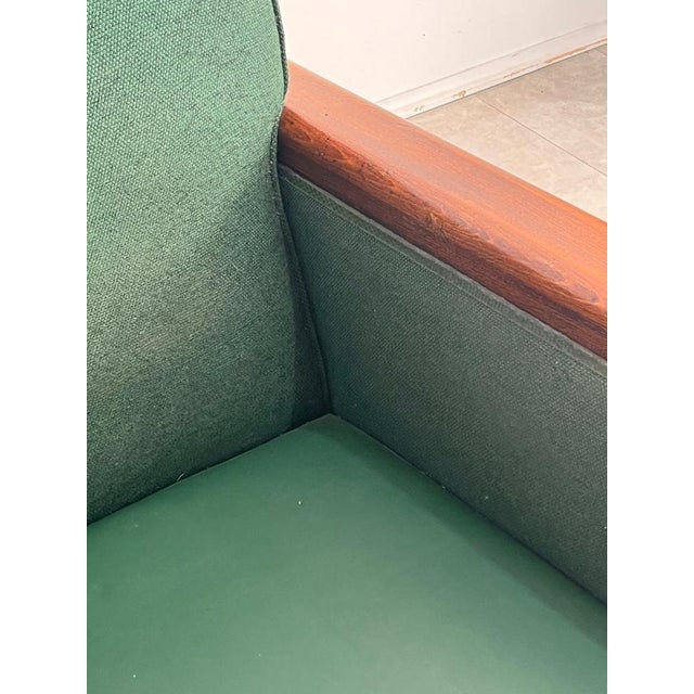 Large Vintage Art Deco Italian Club Chair in Burl Walnut and Green Fabric, 1930s For Sale - Image 9 of 18