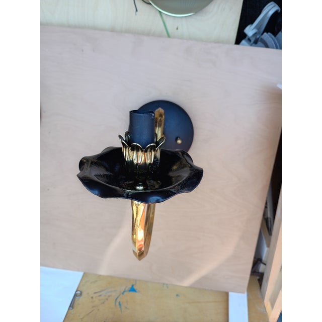 Custom Made Brass Candelabra Sconces a Pair For Sale In San Diego - Image 6 of 8