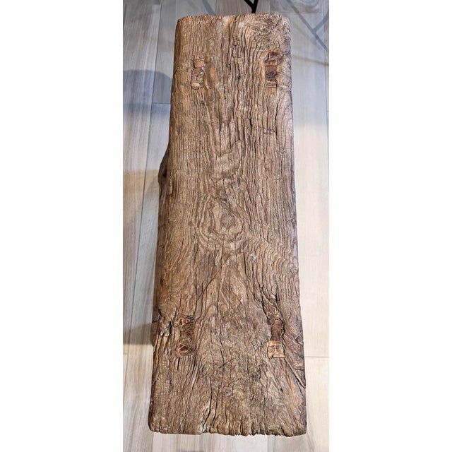 Mid 20th Century French Rustic Vintage Weathered Natural Wood Noodle Bench For Sale - Image 5 of 10