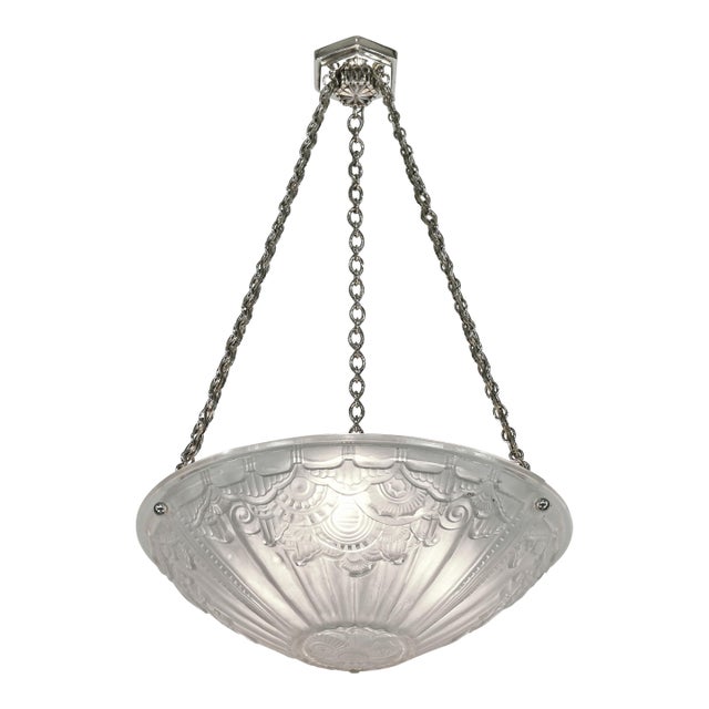 French Art Deco Pendant Light by Hettier Et Vincent & J. Gauthier 1930 France For Sale