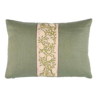 Schumacher Ashoka Lumbar Pillow In Leaf & Blush For Sale