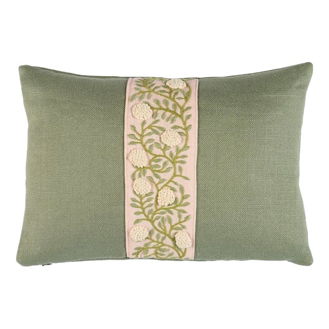 Schumacher Ashoka Lumbar Pillow In Leaf & Blush For Sale