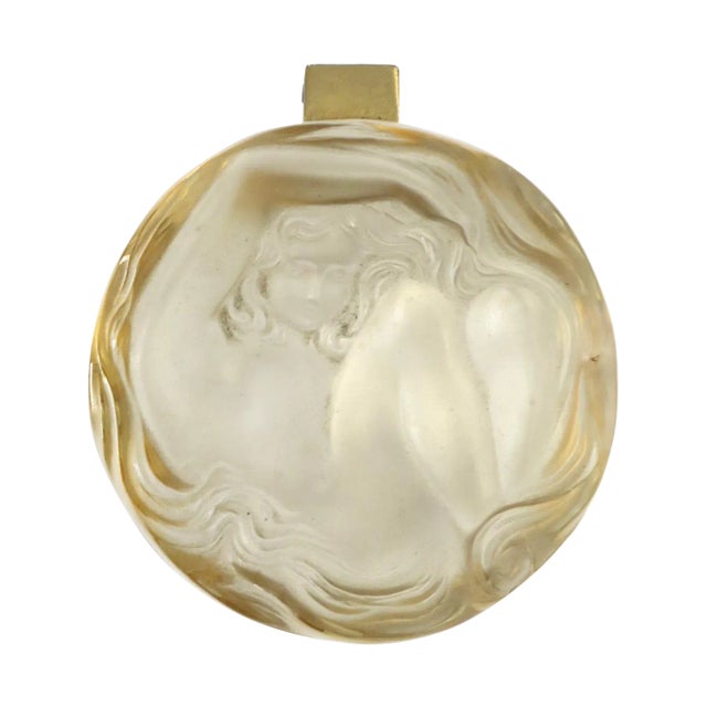 French Lalique Crystal Jewelry Box With Female Figure Art