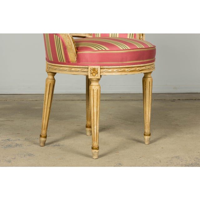 Set of 6 Early 20th Century French Louis XVI Cane Dining Armchairs in Pink Stripe For Sale - Image 12 of 18