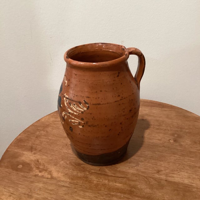 Antique French Terracotta Glazed Floral Decor Pitcher 19th Century For Sale - Image 12 of 13