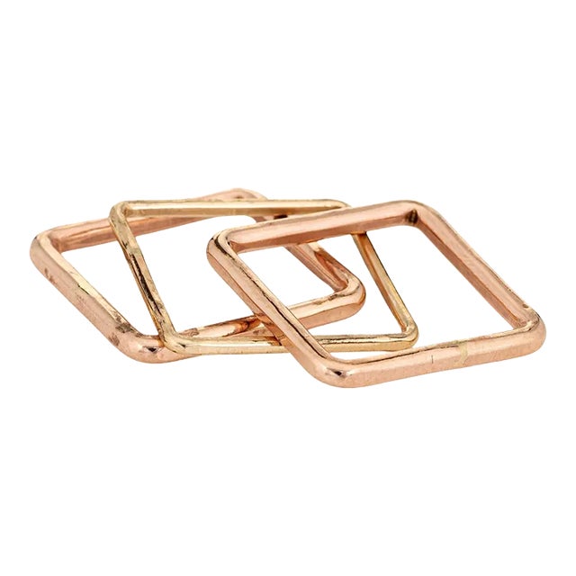 Set of 3 Square Stacking Rings Sz 6 1/2 14k Rose Gold Estate Fine Jewellery Bands For Sale