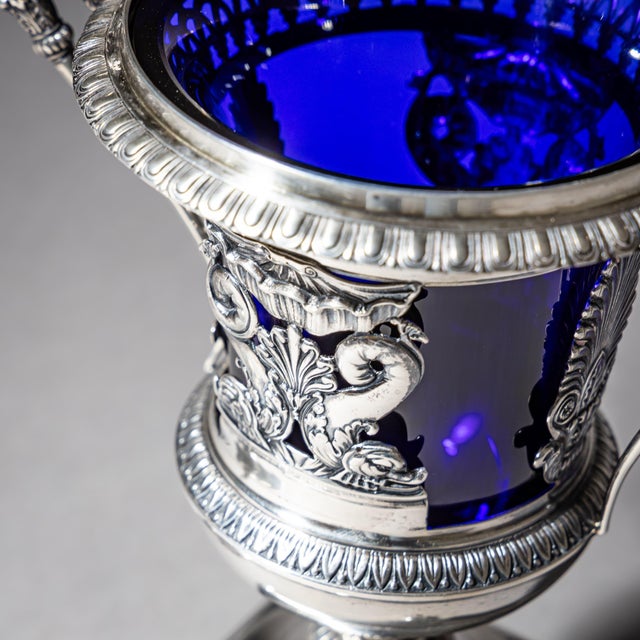 Blue French Silver Drageoir with Cobalt Blue Glass Liner, Gilt Interior and Cahors, 1784 For Sale - Image 8 of 10