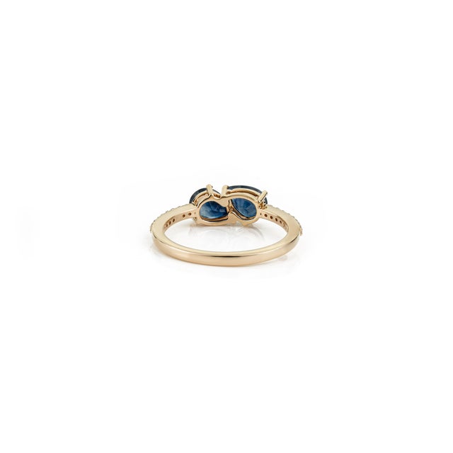 Modern 14k Gold Toi Et Moi Ring Size 6.5 With 1.45ct Blue Sapphire & Diamonds For Sale - Image 9 of 16