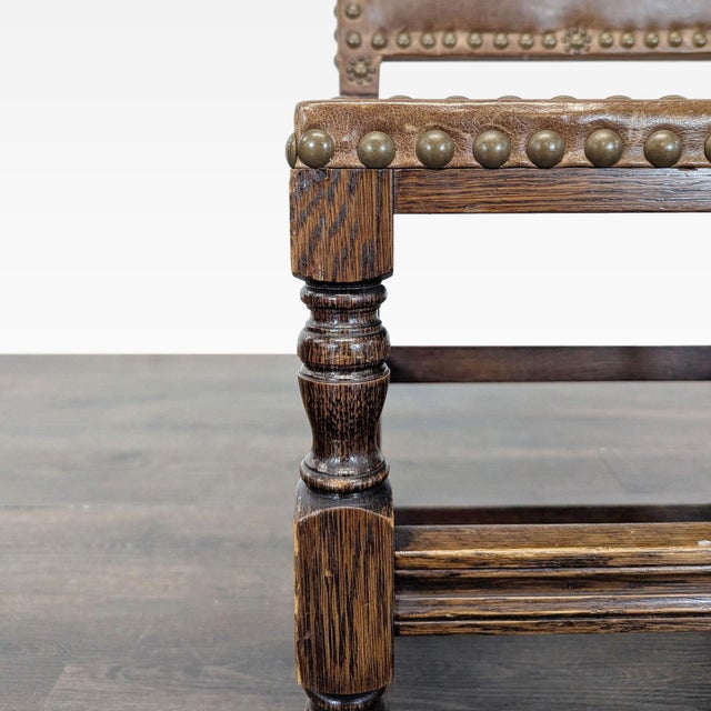 Wood Vintage Dining Side Chair With Carved Finials and Nailhead Trim For Sale - Image 7 of 8