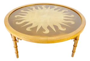 Decorative Round Faux Bamboo Gold Leaf Sunburst Theme Top Coffee Table
