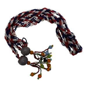Antique 19th Century Native American Indian Style Braided Glass Trade Bead Belt, Necklace or Lariat