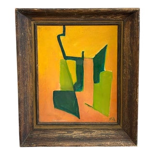 Mid Century Abstract Painting in Yellow, Signed For Sale